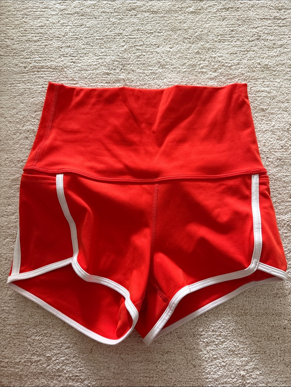 FREE PEOPLE Orange Red High-Waist Athletic Shorts with Contrast Trim